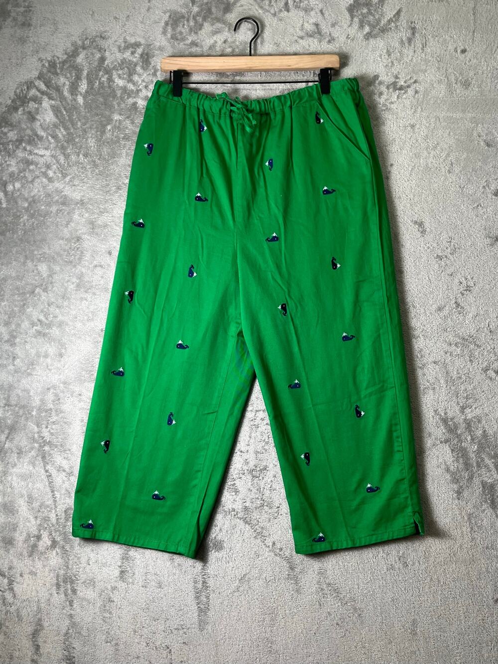 Quacker Factory Green Embroidered Whale Pull On Pants Cotton Size 1X Coastal New
